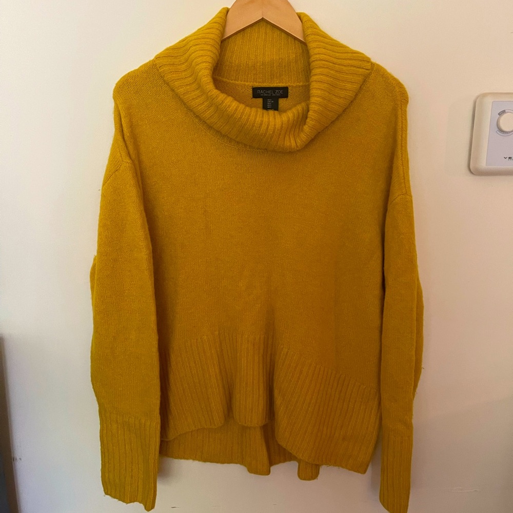 RACHEL ZOE wool blend mustard yellow turtle cowl sweater